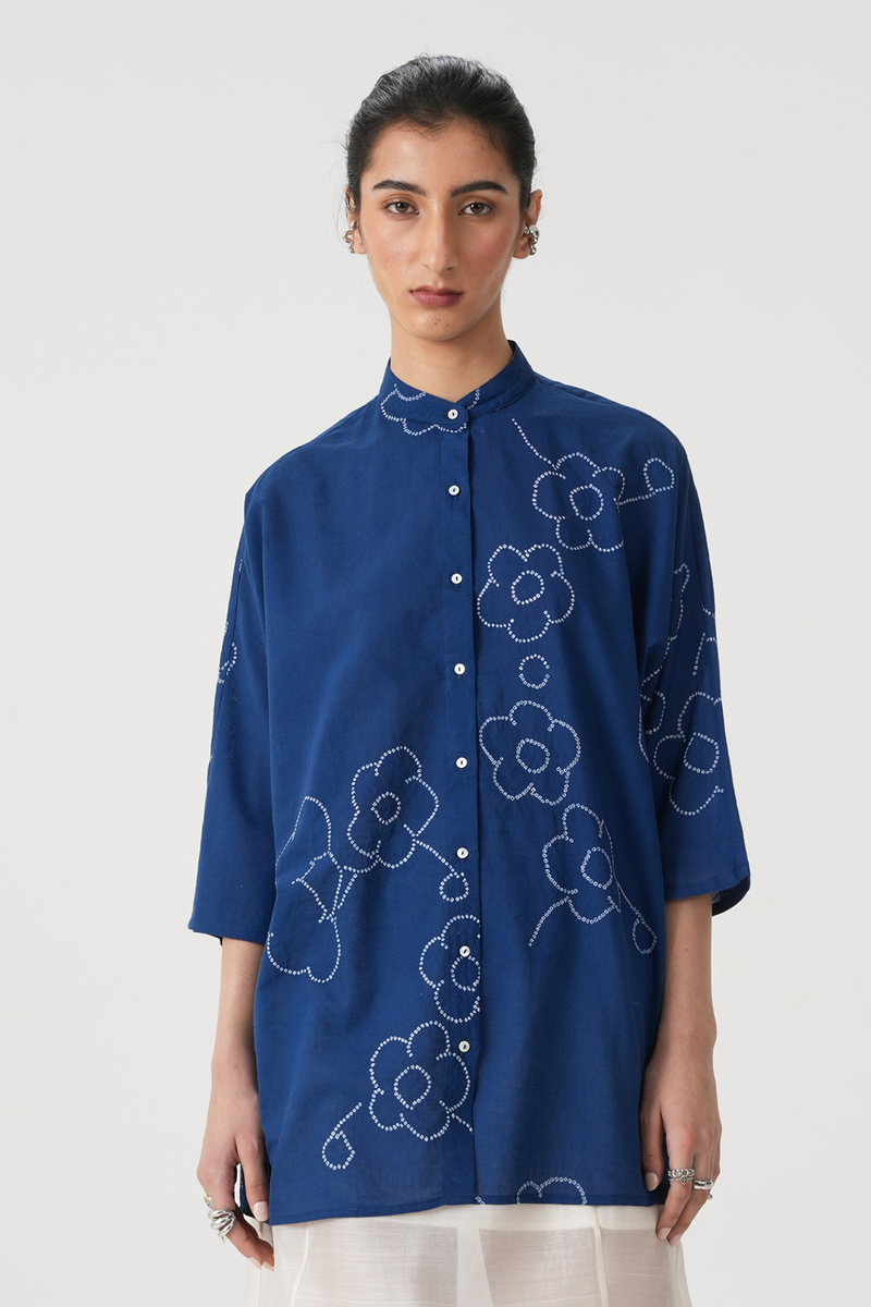 Hakumei Blue Bandhani Handwoven Top (Pre Order)