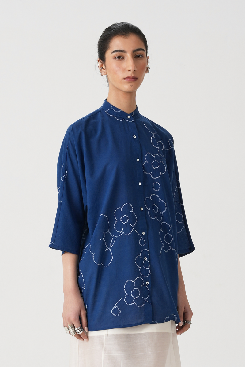 Hakumei Blue Bandhani Handwoven Top (Pre Order)