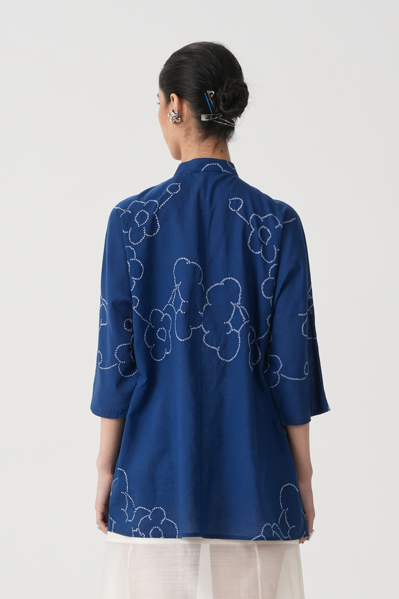 Hakumei Blue Bandhani Handwoven Top (Pre Order)
