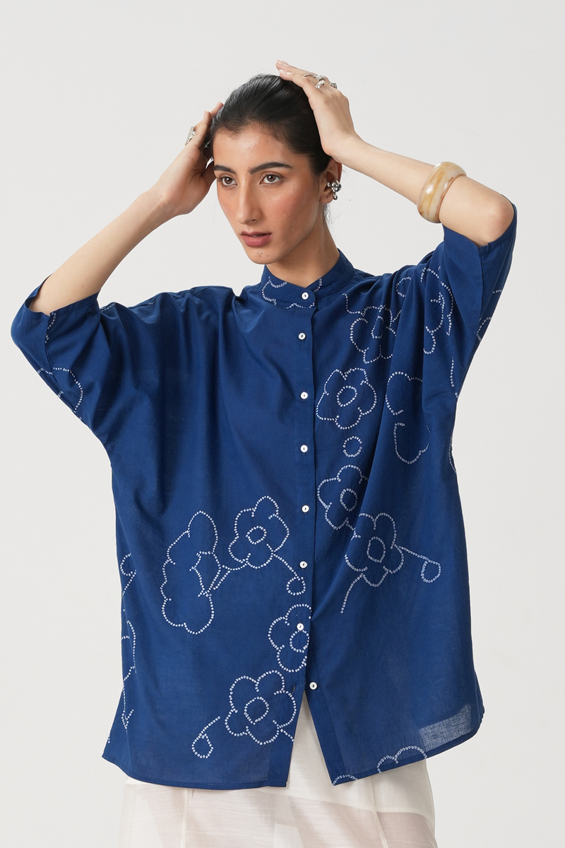 Hakumei Blue Bandhani Handwoven Top (Pre Order)