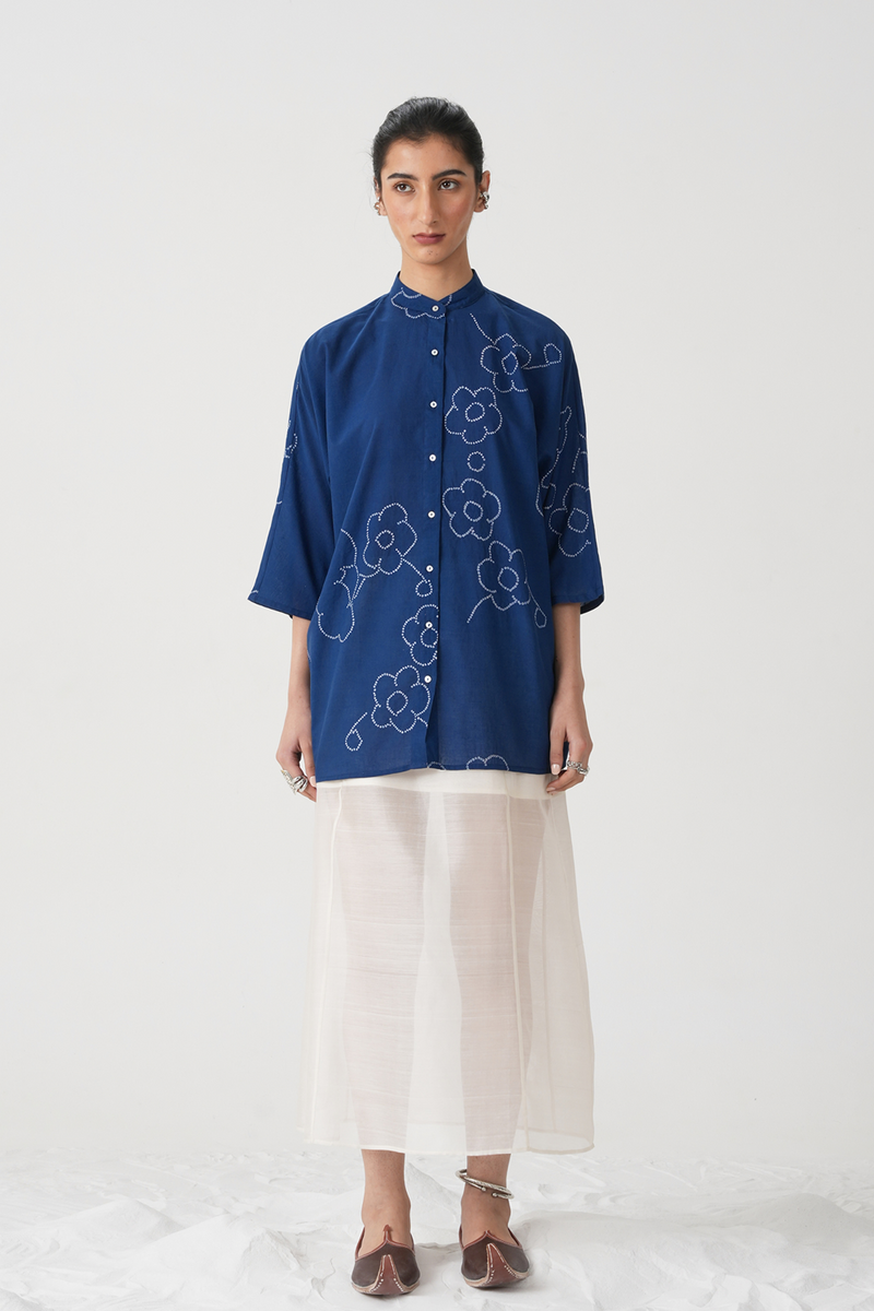 Hakumei Blue Bandhani Handwoven Top (Pre Order)