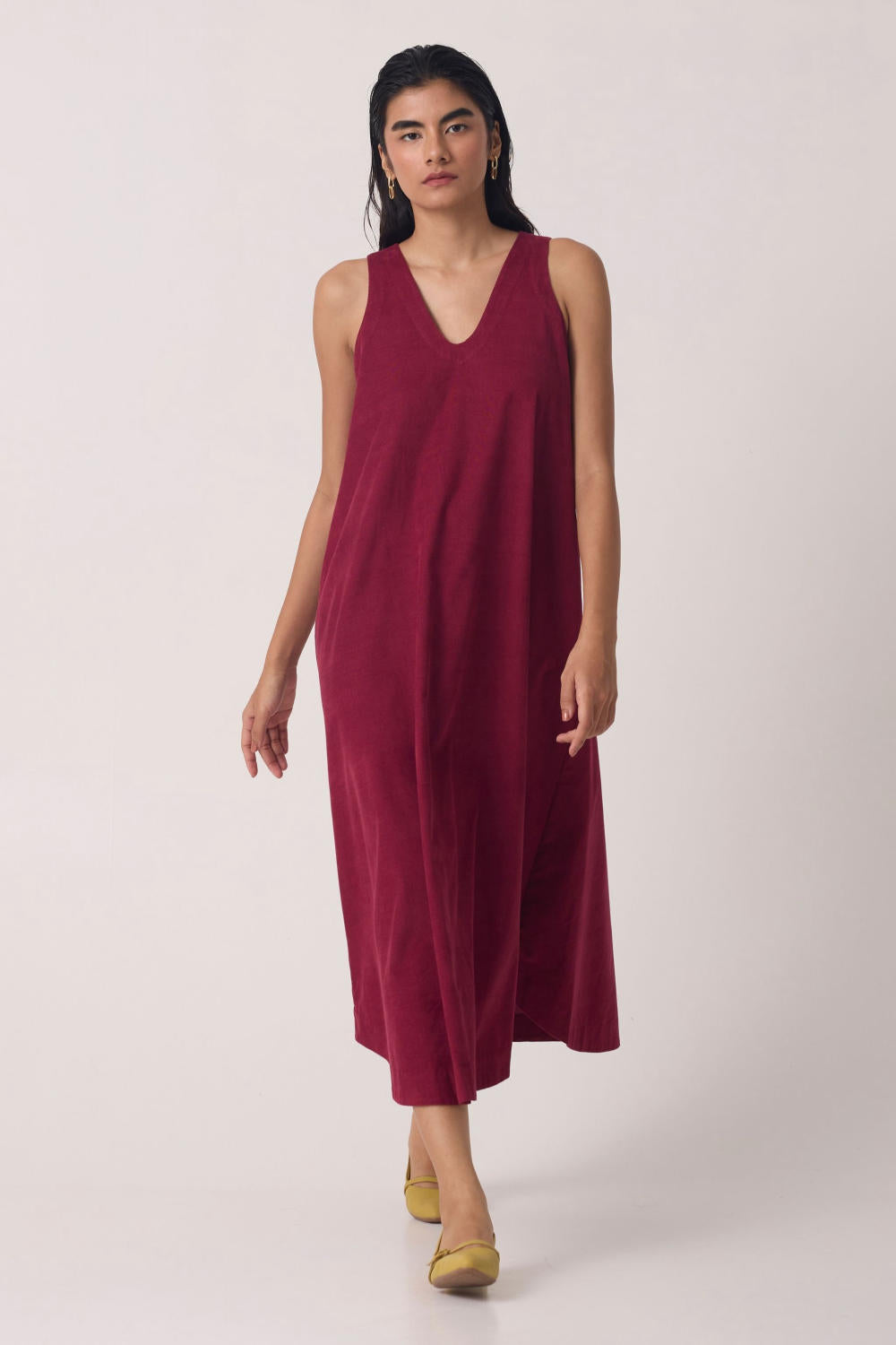 Hamm Cherry Corduroy Midi Dress