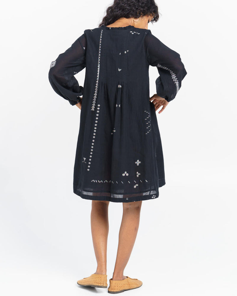 Hand-detailed relaxed short dress Dress by World of Crow in black color for women Worldwide