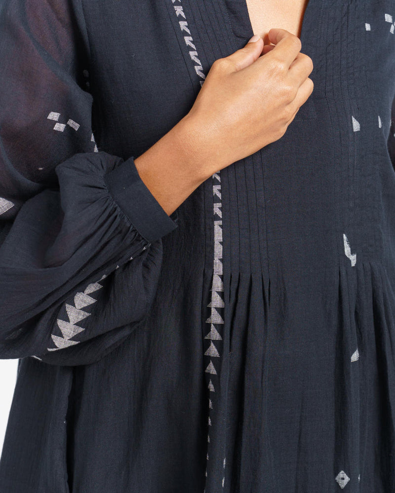 Hand-detailed relaxed short dress Dress by World of Crow in black color for women Worldwide