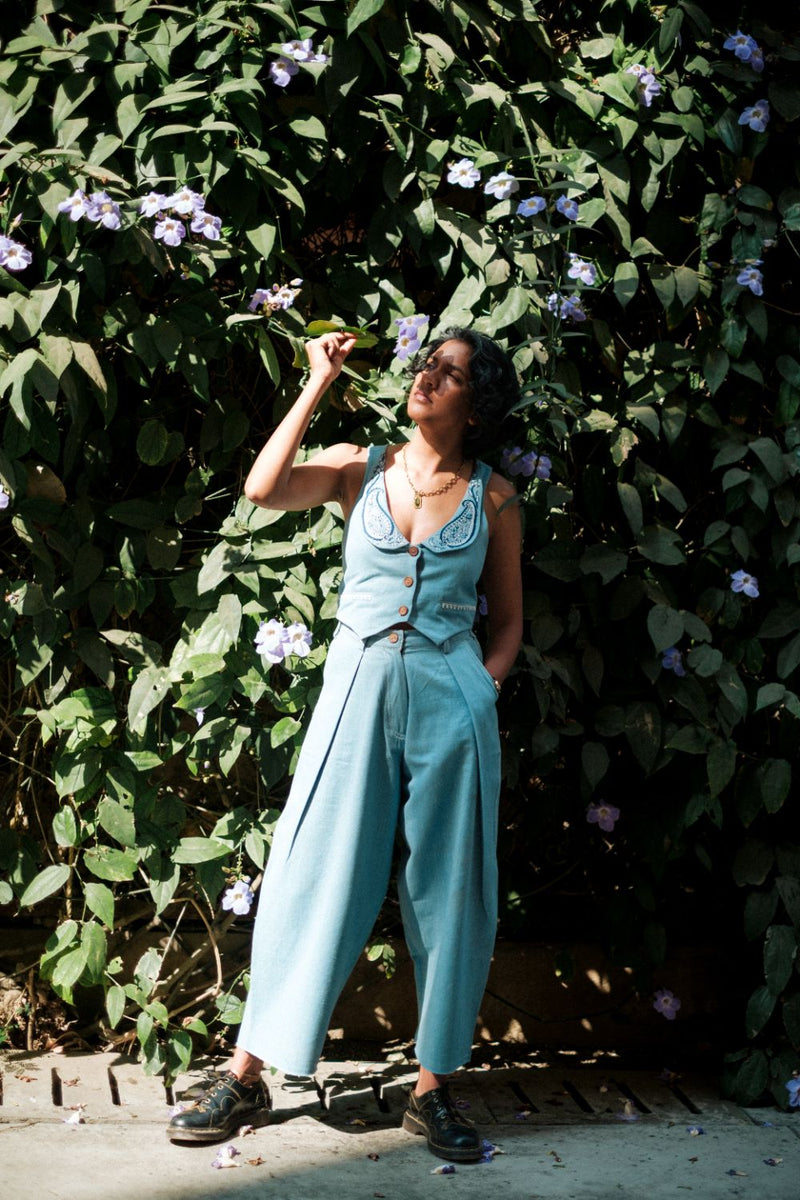 Handloom Denim Koti Waistcoat by JodiLife for women Worldwide