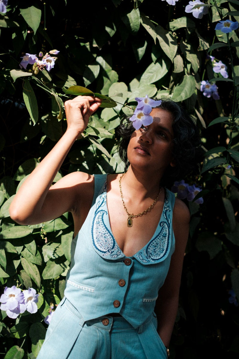Handloom Denim Koti Waistcoat by JodiLife for women Worldwide