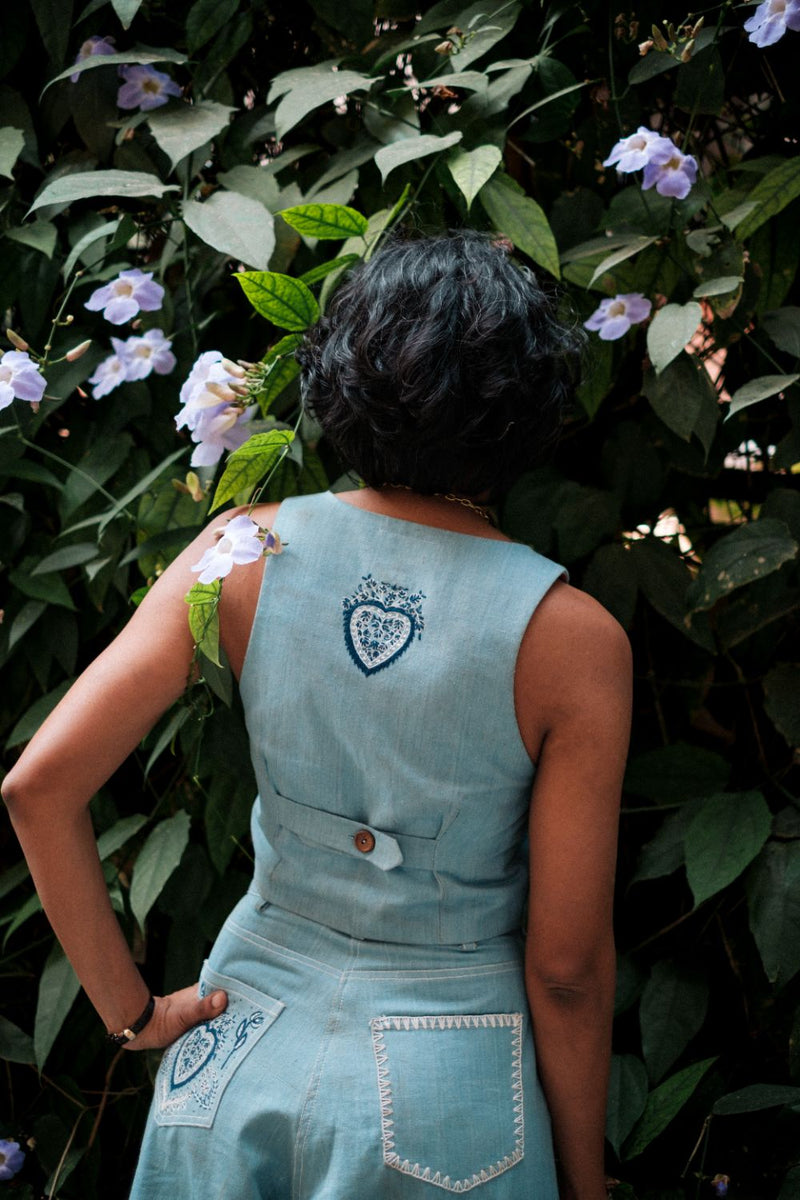 Handloom Denim Koti Waistcoat by JodiLife for women Worldwide