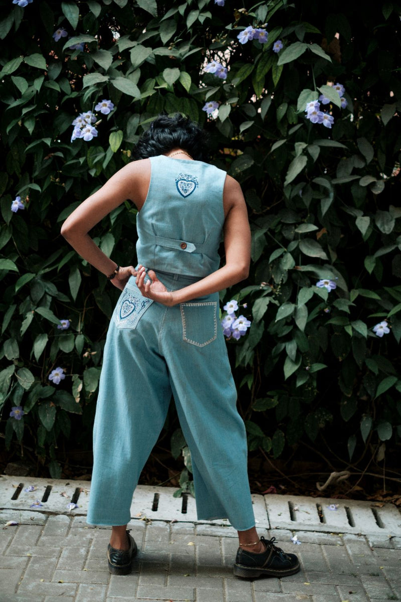 Handloom Denim Koti Waistcoat by JodiLife for women Worldwide
