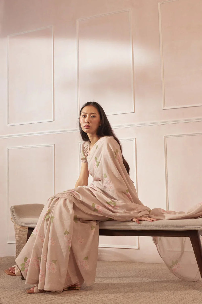 Hazari Mogra Handspun Cotton and Silk Sari silk by Nadiya Paar in brown color for women Worldwide