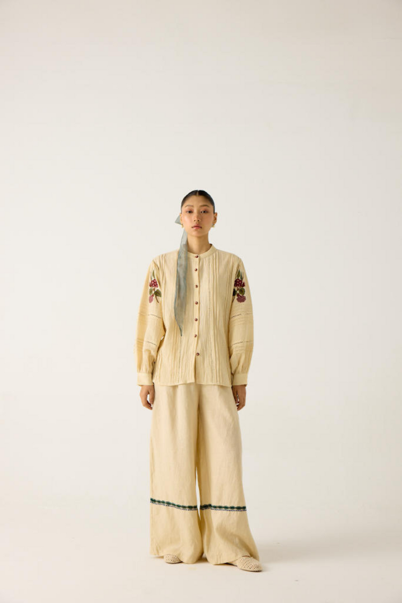 HAZEL SET-IVORY (HAZEL TOP +APPLIQUE PANTS) cotton by CORD in multi for women Worldwide