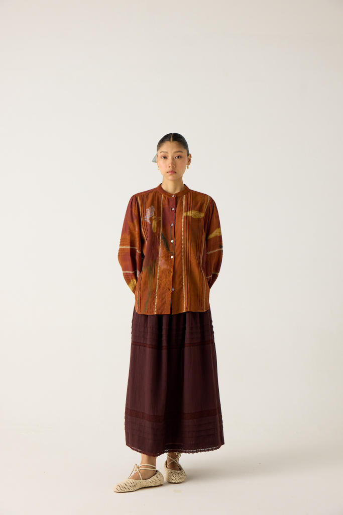 HAZEL SET -FOLIAGE+RUST (HAZEL TOP+EMILY SKIRT) cotton by CORD in multi for women Worldwide