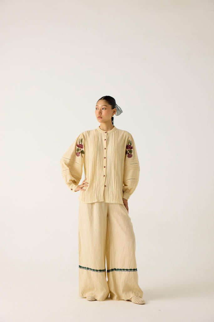 HAZEL SET-IVORY (HAZEL TOP +APPLIQUE PANTS) cotton by CORD in multi for women Worldwide