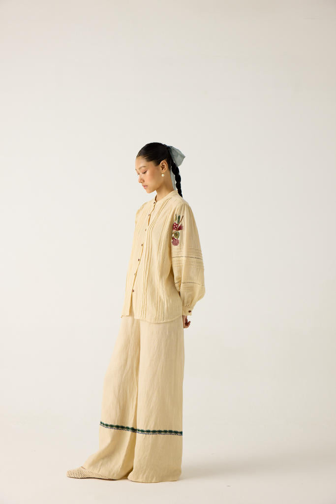HAZEL SET-IVORY (HAZEL TOP +APPLIQUE PANTS) cotton by CORD in multi for women Worldwide