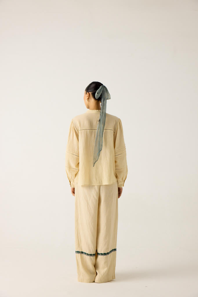 HAZEL SET-IVORY (HAZEL TOP +APPLIQUE PANTS) cotton by CORD in multi for women Worldwide