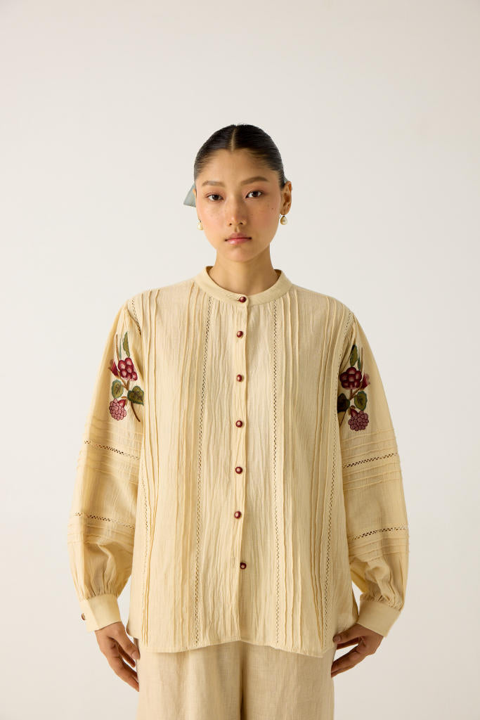 HAZEL SET-IVORY (HAZEL TOP +APPLIQUE PANTS) cotton by CORD in multi for women Worldwide