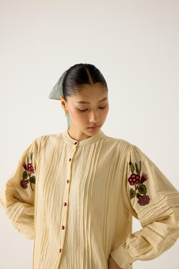 HAZEL SET-IVORY (HAZEL TOP +APPLIQUE PANTS) cotton by CORD in multi for women Worldwide