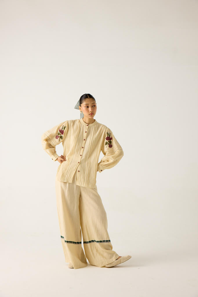 HAZEL SET-IVORY (HAZEL TOP +APPLIQUE PANTS) cotton by CORD in multi for women Worldwide