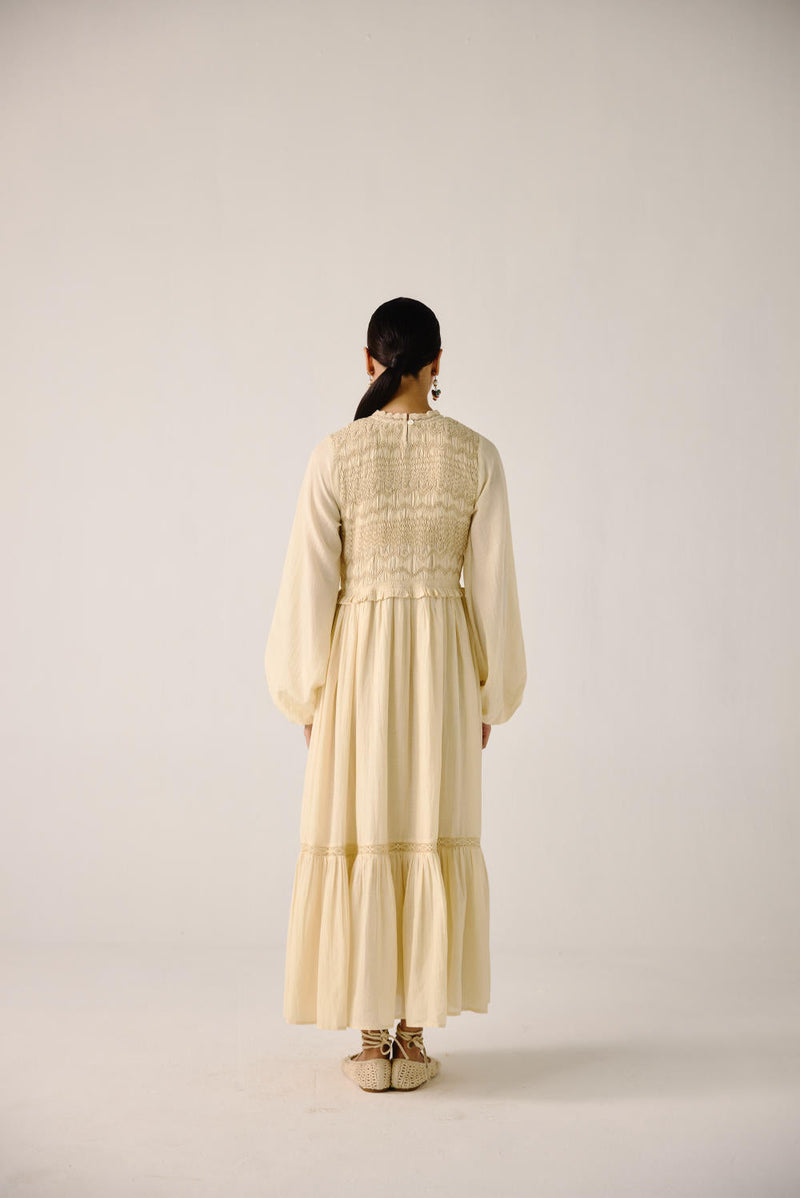 Heart smocked Dress-Ivory cotton by CORD for women Worldwide