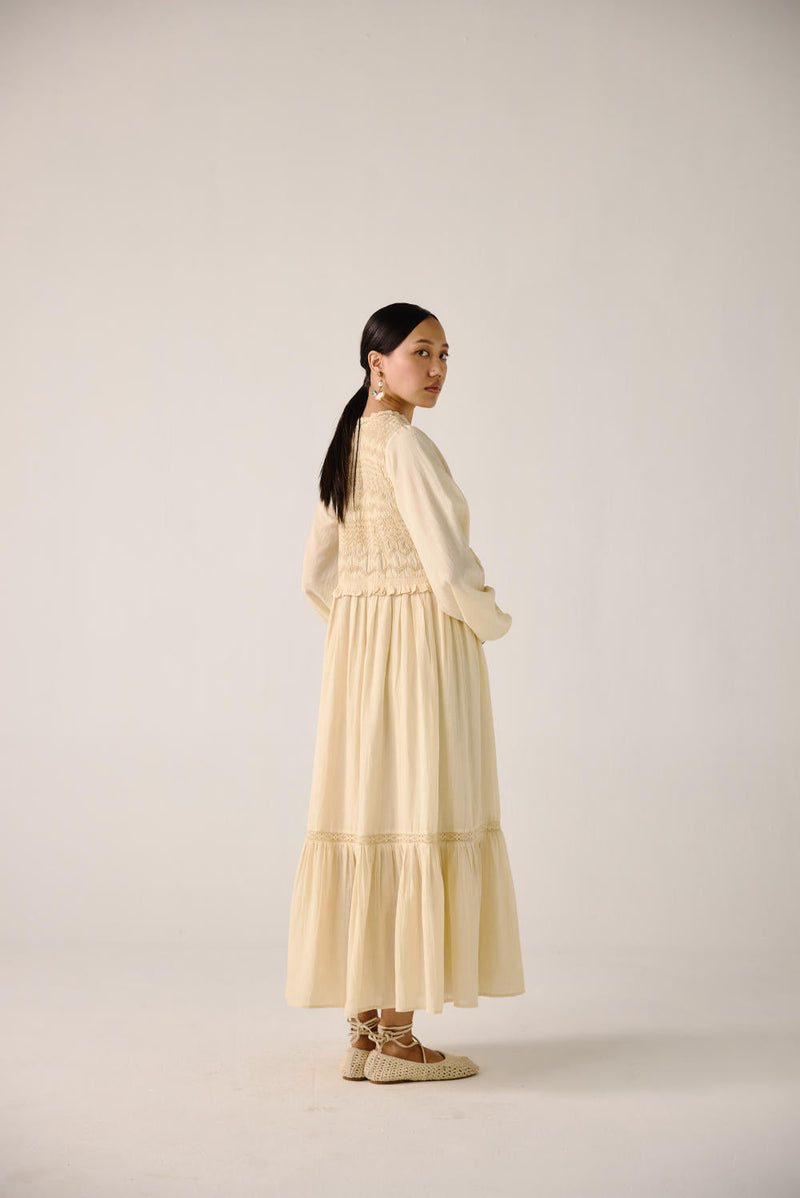 Heart smocked Dress-Ivory cotton by CORD for women Worldwide