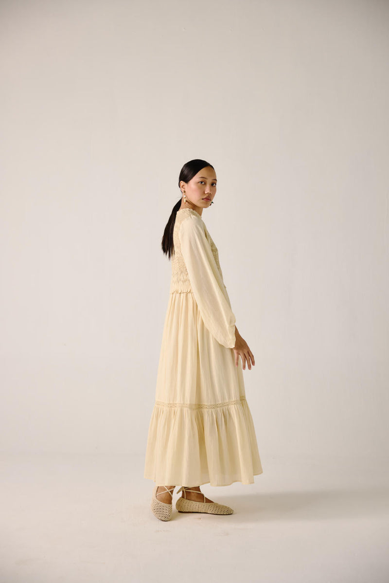 Heart smocked Dress-Ivory cotton by CORD for women Worldwide