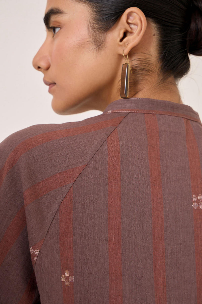 Heen Handwoven Brown Striped Top cotton by The Summer House in brown color for women Worldwide