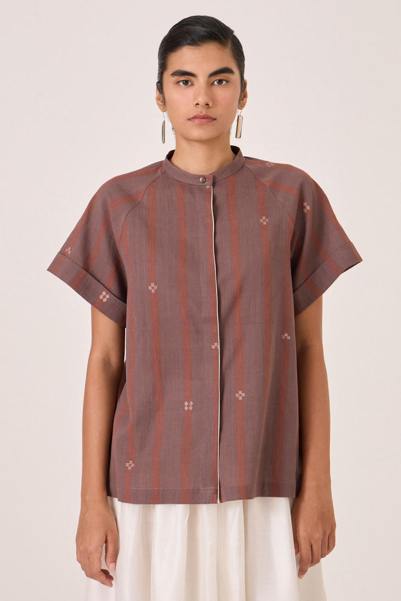 Heen Handwoven Brown Striped Top cotton by The Summer House in brown color for women Worldwide