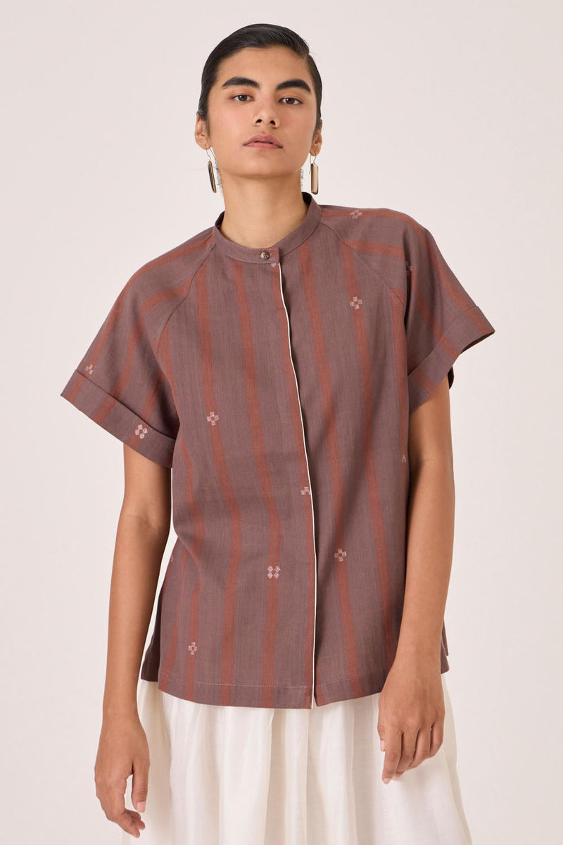 Heen Handwoven Brown Striped Top cotton by The Summer House in brown color for women Worldwide