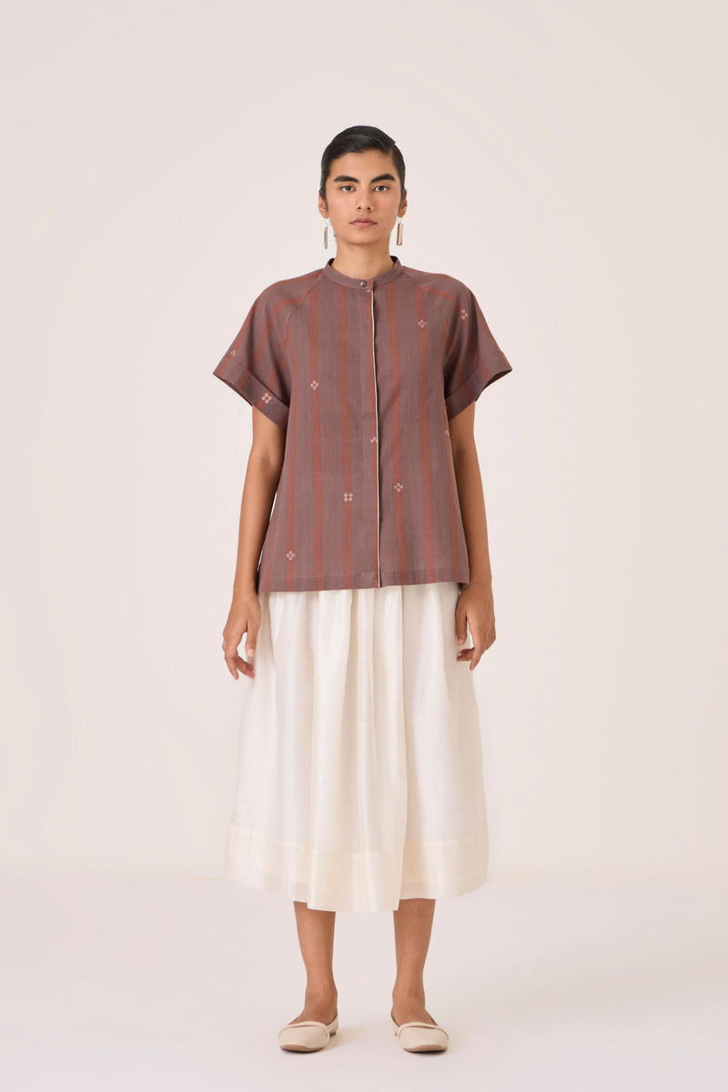 Heen Handwoven Brown Striped Top cotton by The Summer House in brown color for women Worldwide