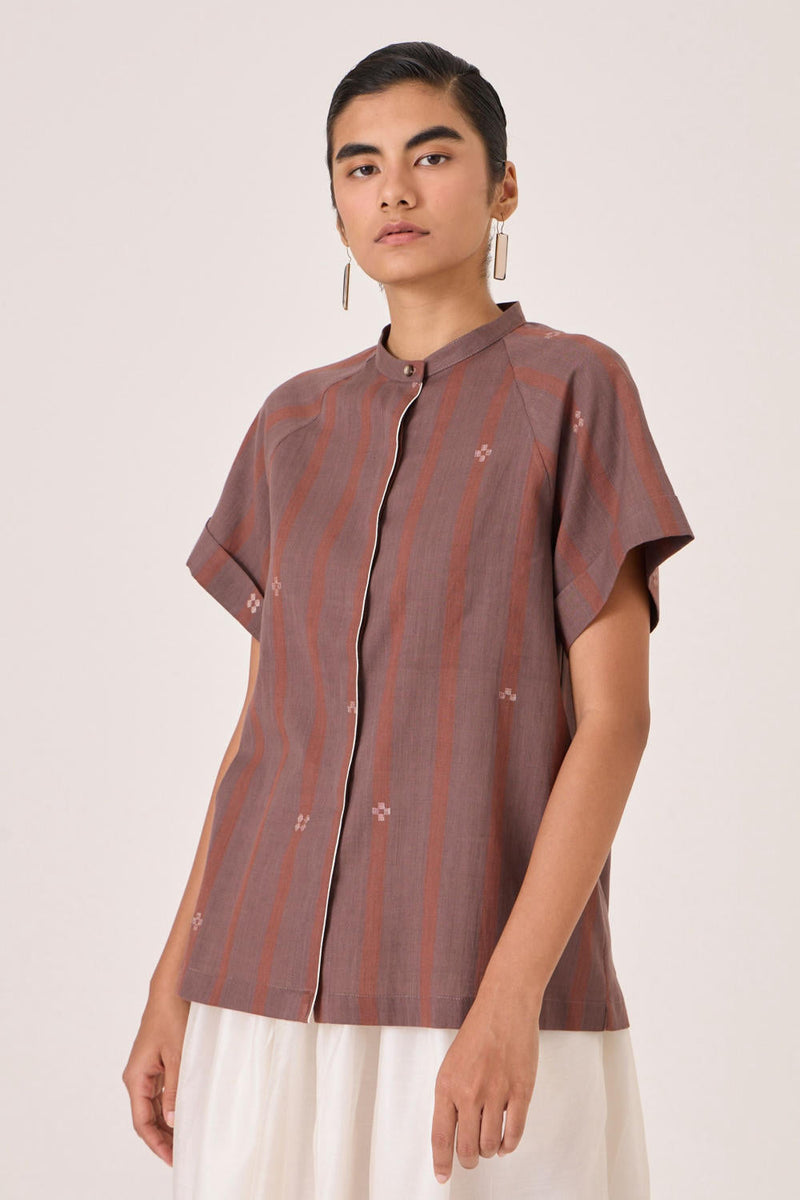 Heen Handwoven Brown Striped Top cotton by The Summer House in brown color for women Worldwide
