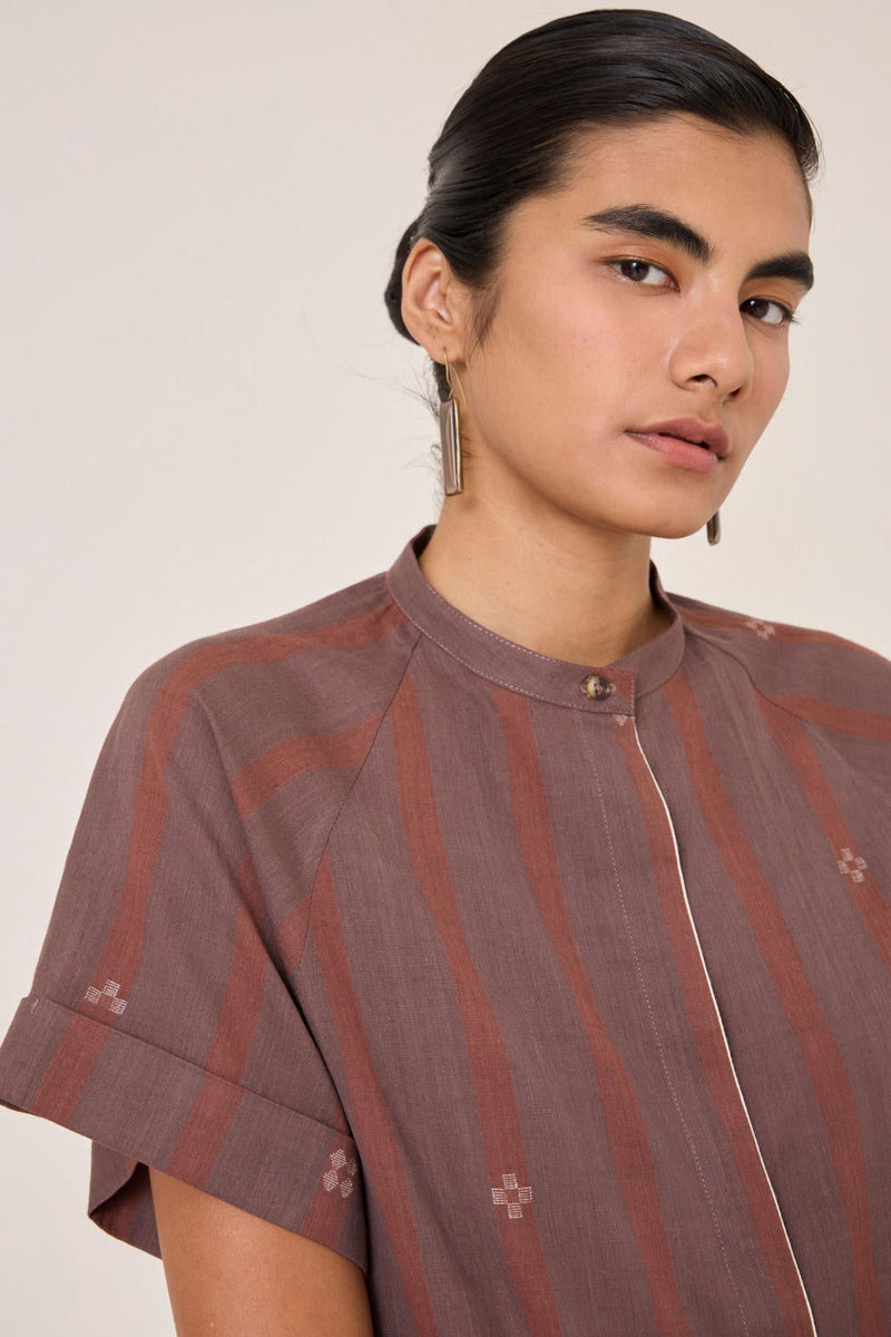 Heen Handwoven Brown Striped Top cotton by The Summer House in brown color for women Worldwide