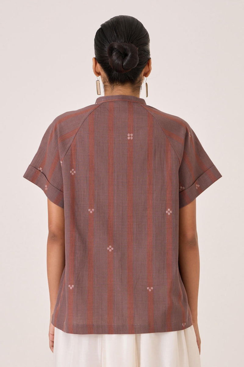Heen Handwoven Brown Striped Top cotton by The Summer House in brown color for women Worldwide