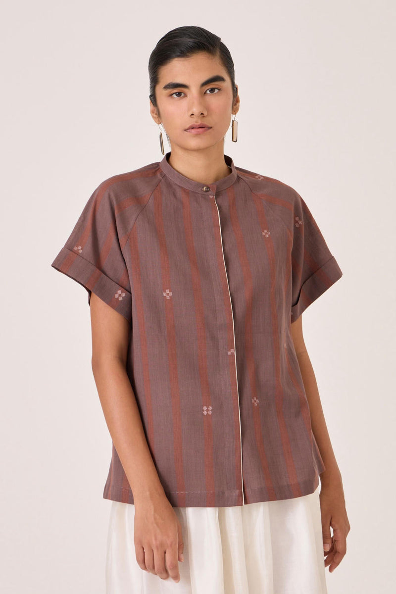 Heen Handwoven Brown Striped Top cotton by The Summer House in brown color for women Worldwide