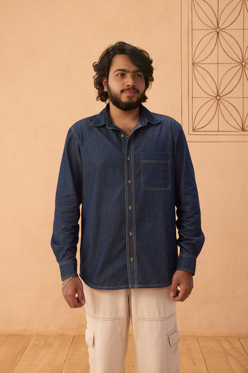 Heirloom Sustainable Men's Denim Shirt denim top/shirt by SUI in blue for women Worldwide