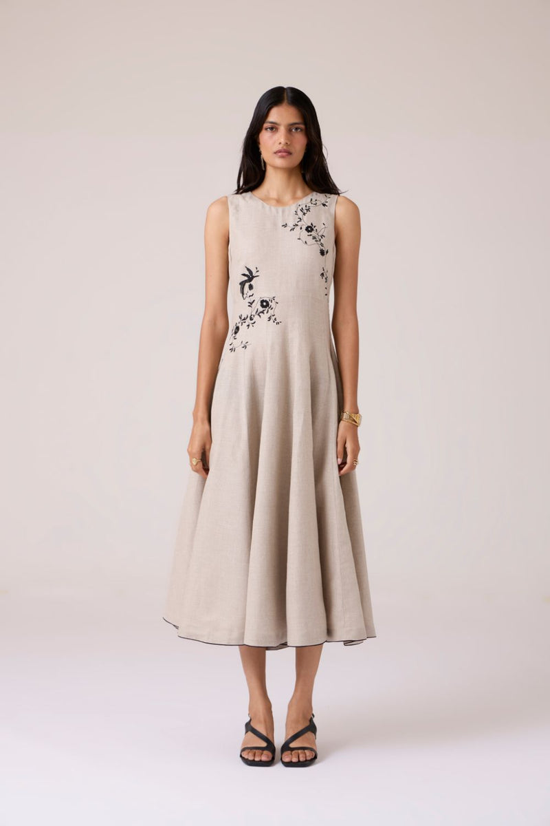 Helios Beige Embroidered Dress by The Summer House in beige color for women Worldwide
