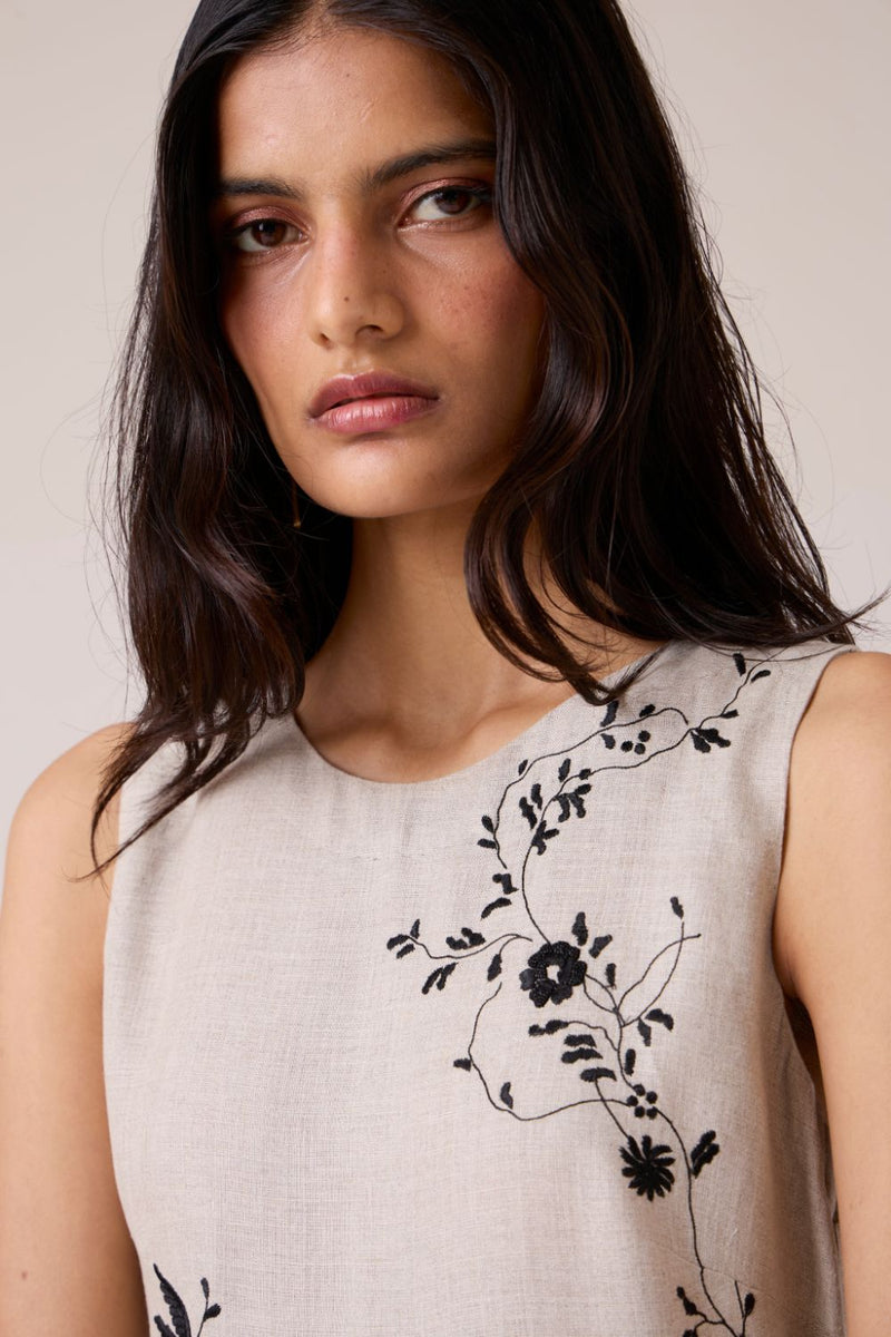Helios Beige Embroidered Dress by The Summer House in beige color for women Worldwide