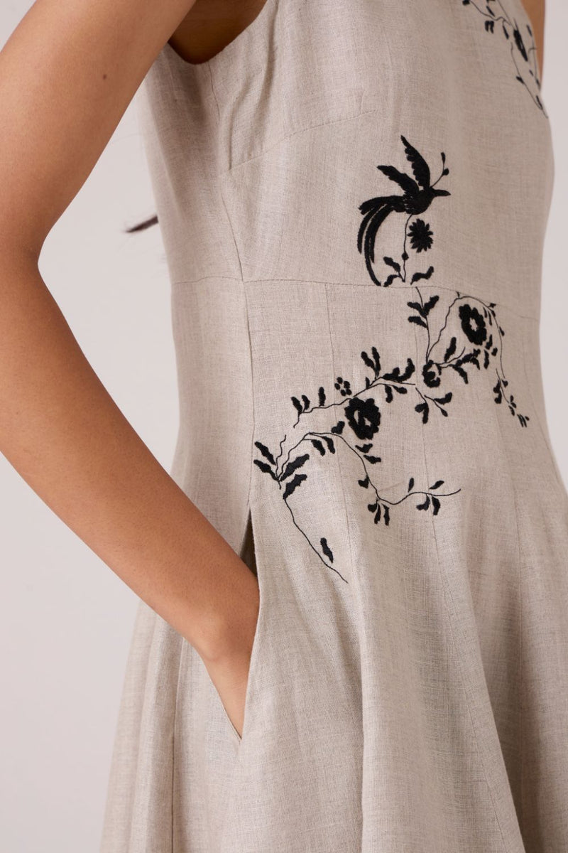 Helios Beige Embroidered Dress by The Summer House in beige color for women Worldwide