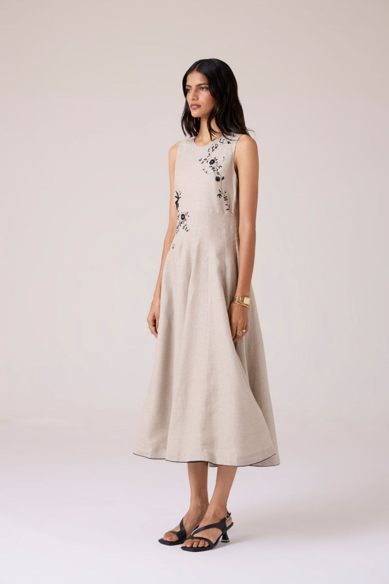 Helios Beige Embroidered Dress by The Summer House in beige color for women Worldwide