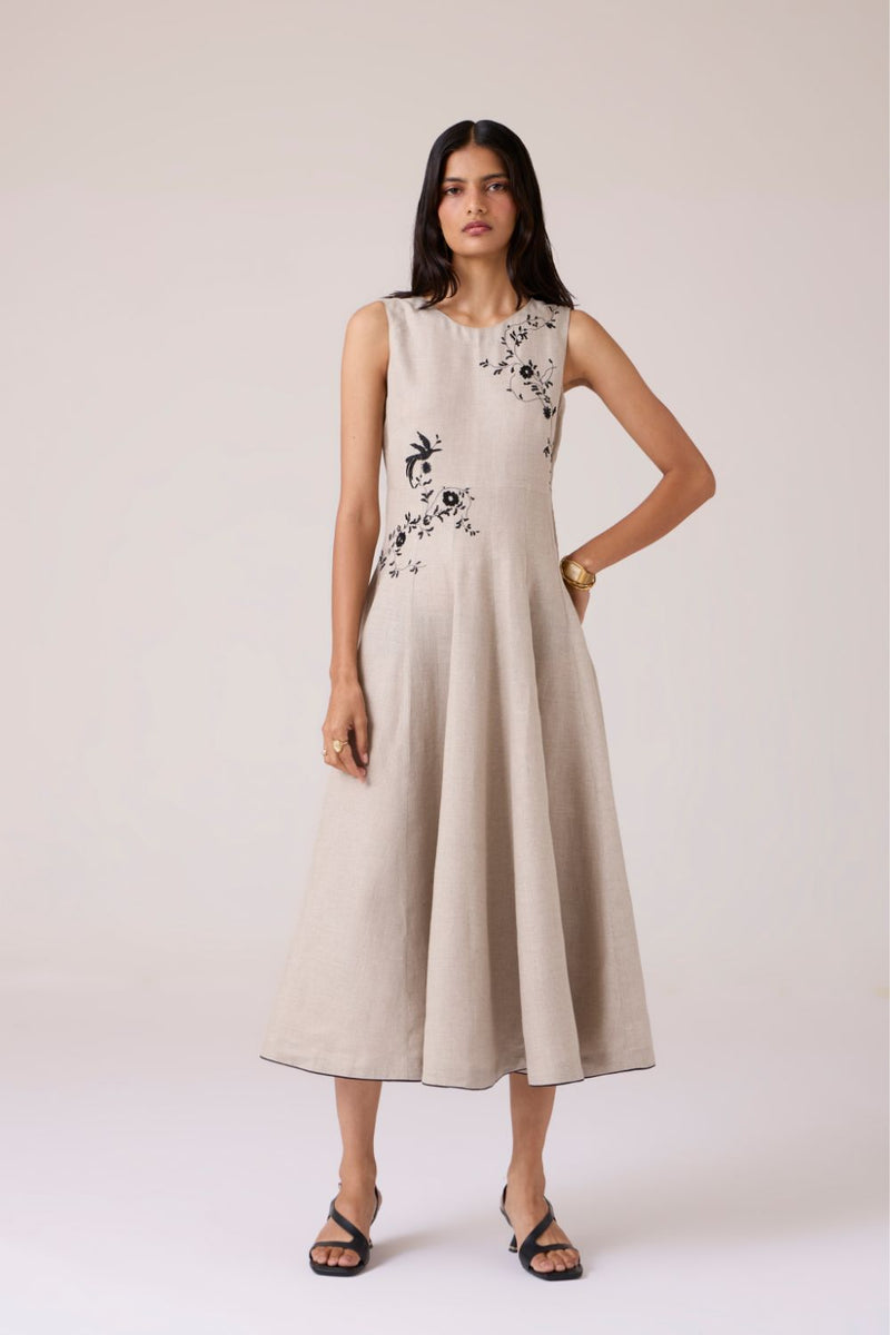 Helios Beige Embroidered Dress by The Summer House in beige color for women Worldwide