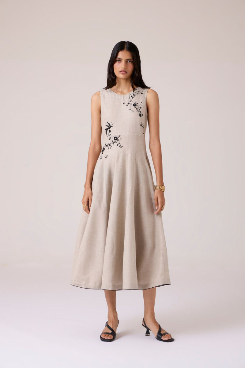 Helios Beige Embroidered Dress by The Summer House in beige color for women Worldwide
