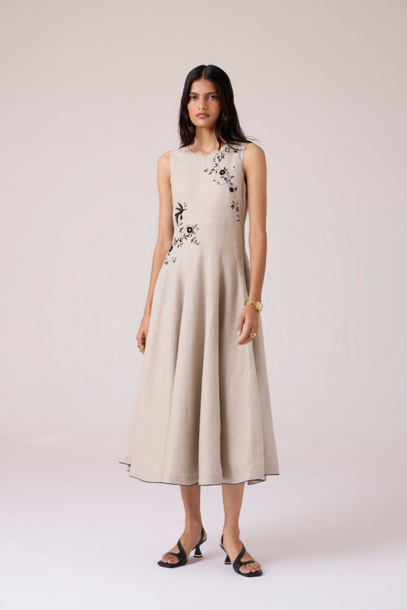 Helios Beige Embroidered Dress by The Summer House in beige color for women Worldwide