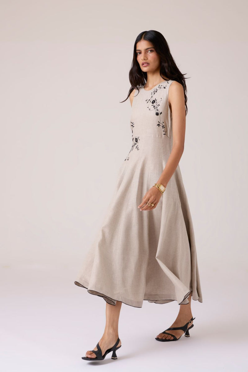 Helios Beige Embroidered Dress by The Summer House in beige color for women Worldwide