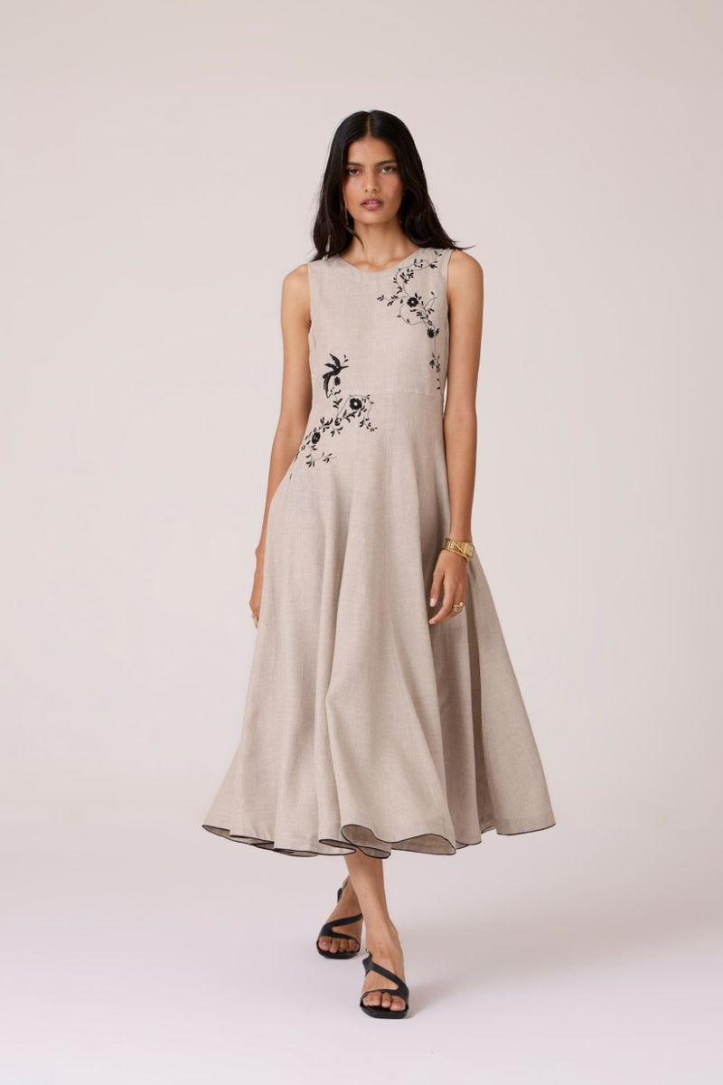 Helios Beige Embroidered Dress by The Summer House in beige color for women Worldwide