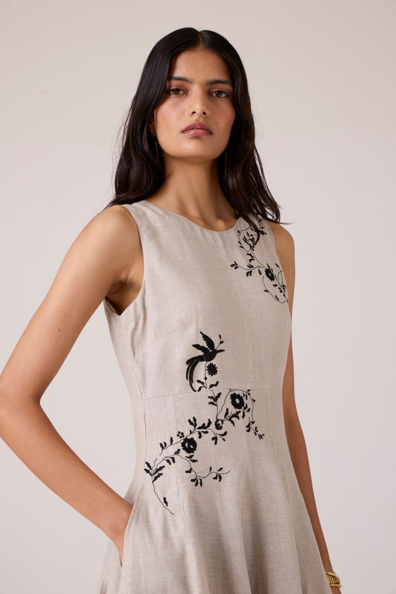 Helios Beige Embroidered Dress by The Summer House in beige color for women Worldwide