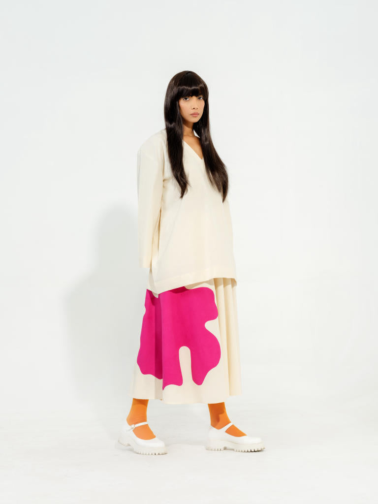 Hibiscus skirt - Natural + Pink cotton matty skirts by Stoique in natural, pink for women Worldwide