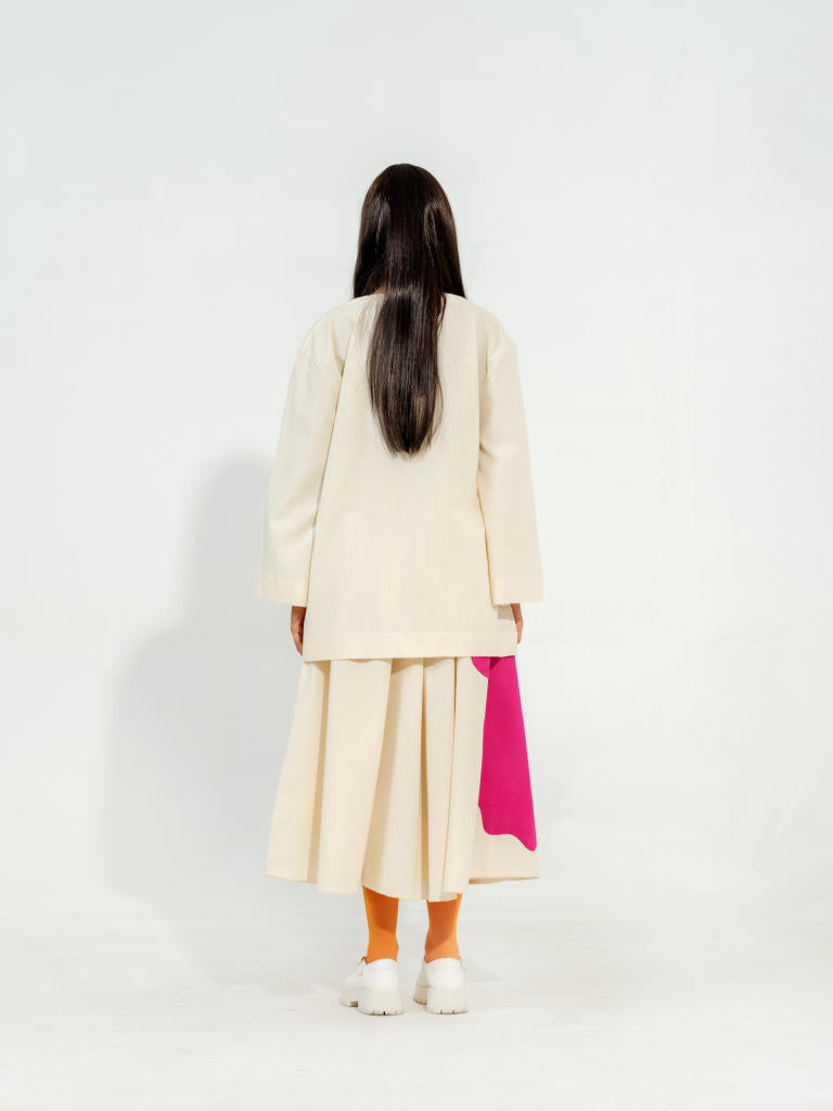 Hibiscus skirt - Natural + Pink cotton matty skirts by Stoique in natural, pink for women Worldwide