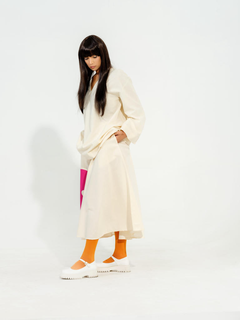 Hibiscus skirt - Natural + Pink cotton matty skirts by Stoique in natural, pink for women Worldwide