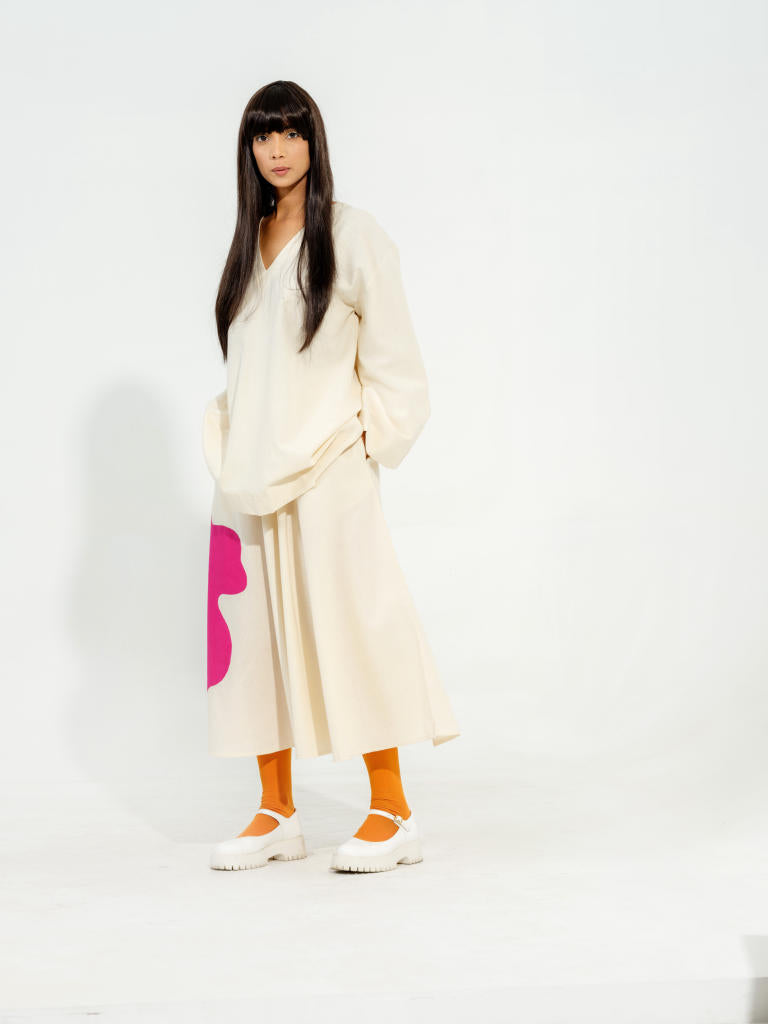Hibiscus skirt - Natural + Pink cotton matty skirts by Stoique in natural, pink for women Worldwide