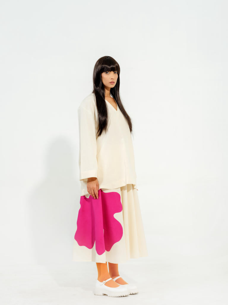 Hibiscus skirt - Natural + Pink cotton matty skirts by Stoique in natural, pink for women Worldwide