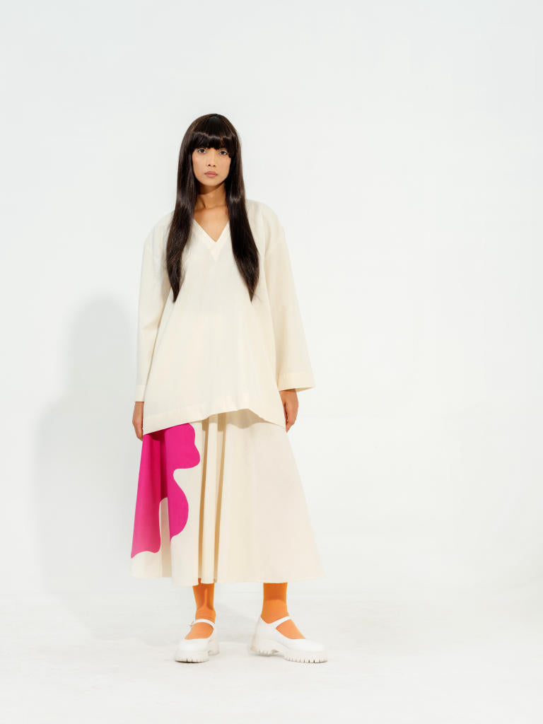 Hibiscus skirt - Natural + Pink cotton matty skirts by Stoique in natural, pink for women Worldwide