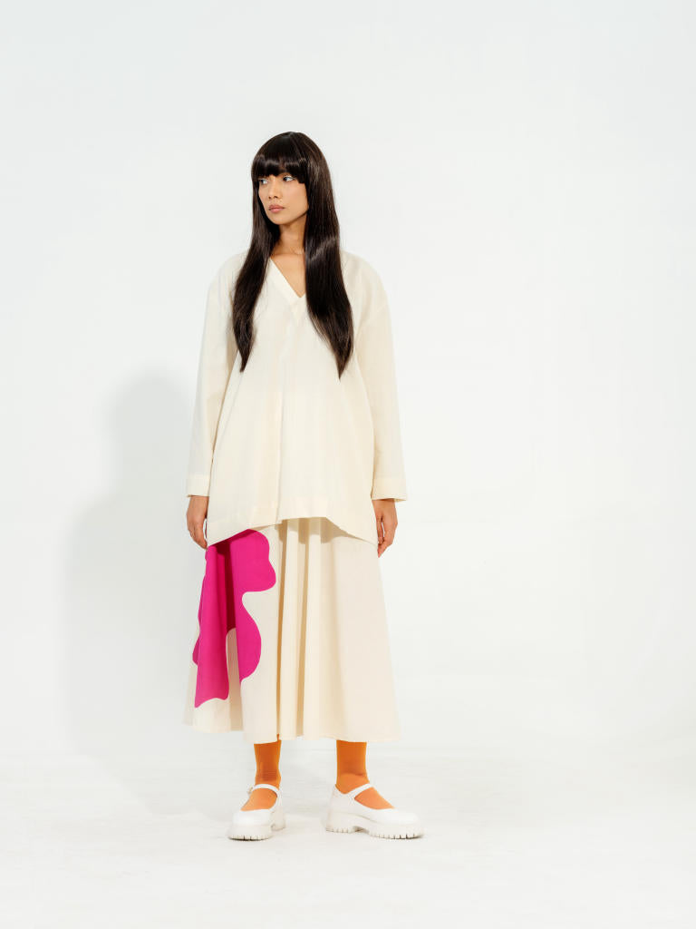 Hibiscus skirt - Natural + Pink cotton matty skirts by Stoique in natural, pink for women Worldwide